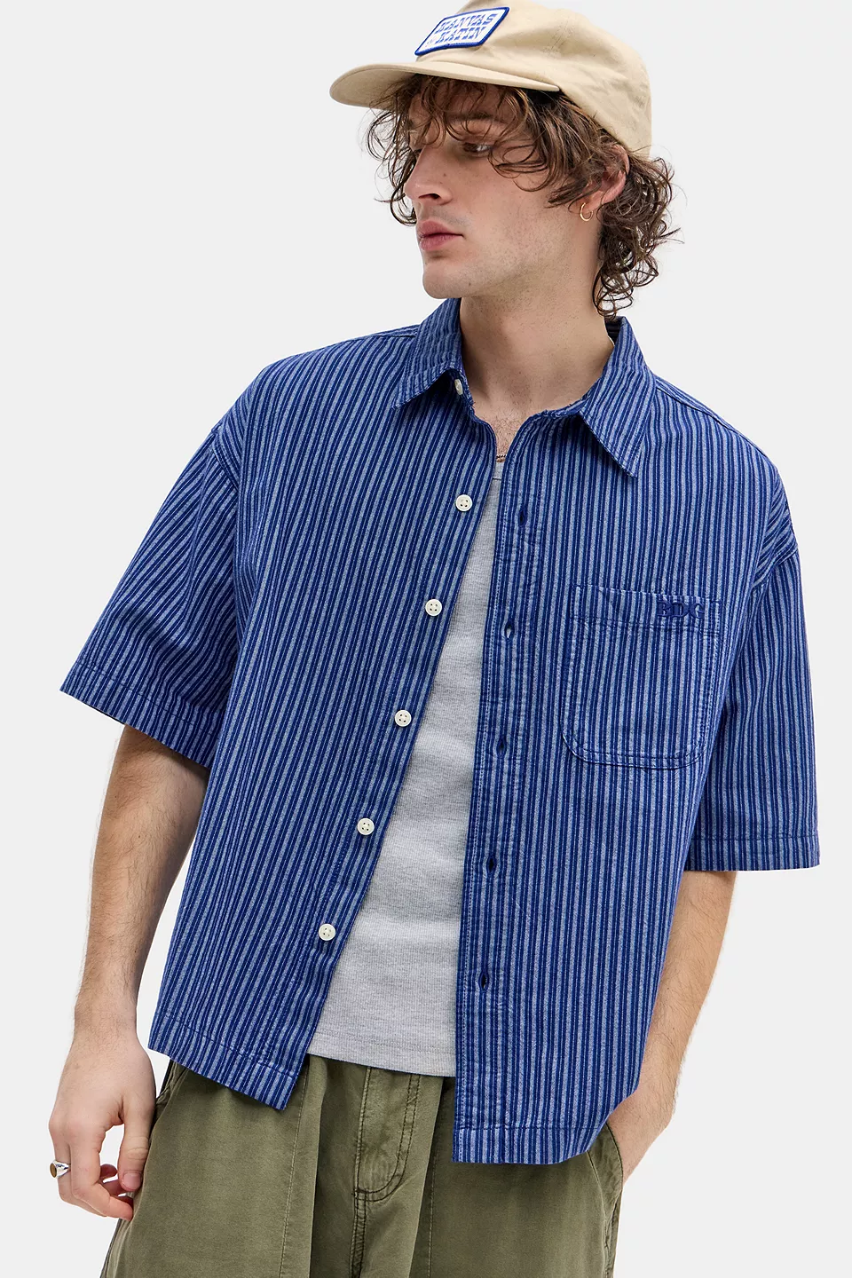 Chemise à manches courtes BDG Navy Arlo à rayures — BDG